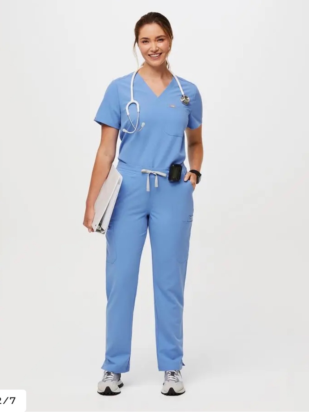 Figs Yola Elastic Waistband Skinny Scrub Pants Tall- Size XSmall Color:Ceil Blue